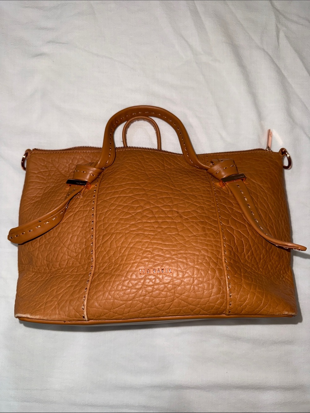 Ted Baker London "Olmia" Tan Leather Knotted Transitional Style Medium Tote Bag